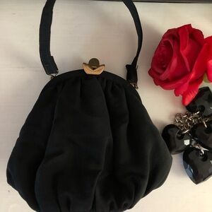 Vintage Black Glam Evening Bag with Red Lined Coin Purse